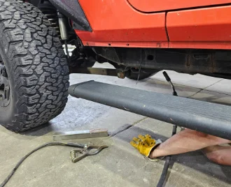 A piece of welded metal to be used for a vehicle